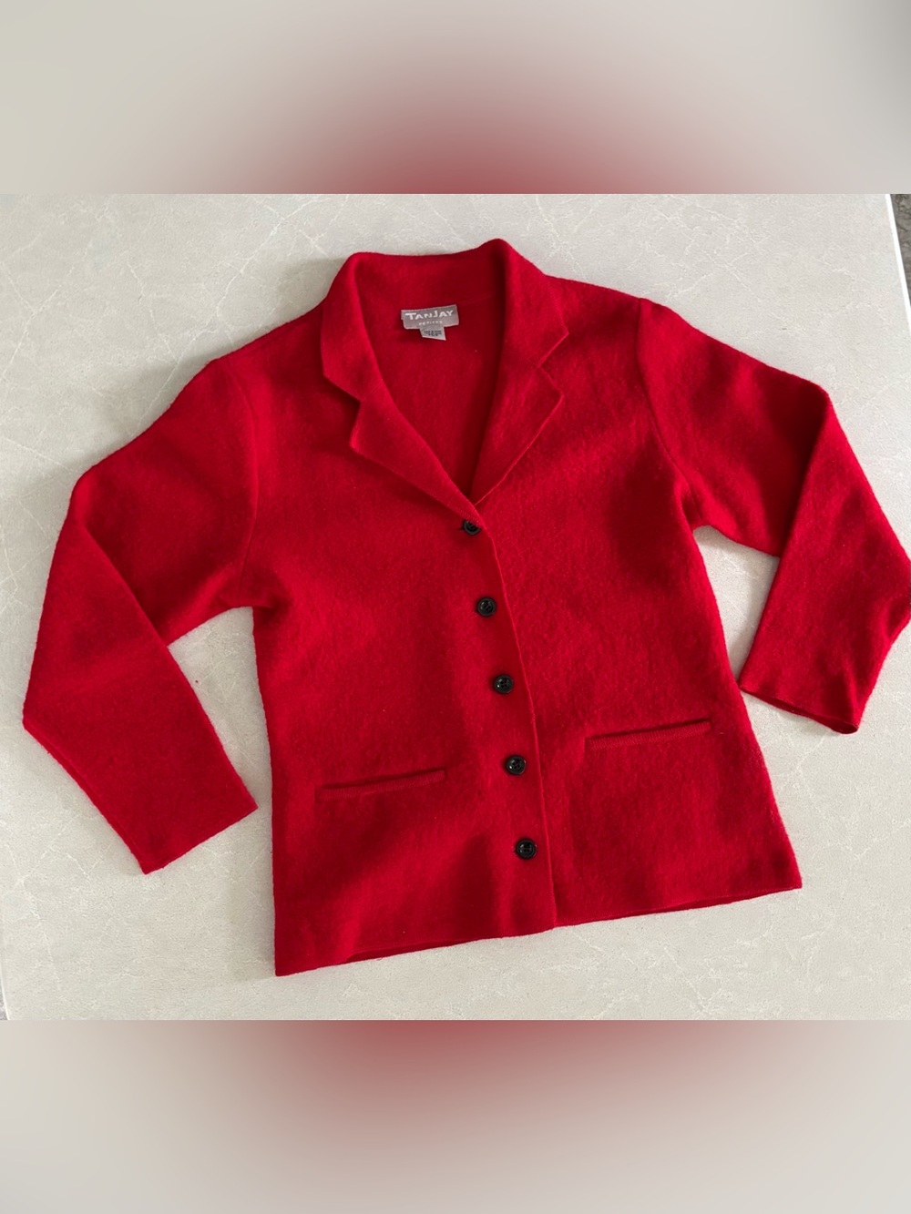 Tanjay Petites 100% Wool Button Front Cardigan Blazer Jacket Red PS